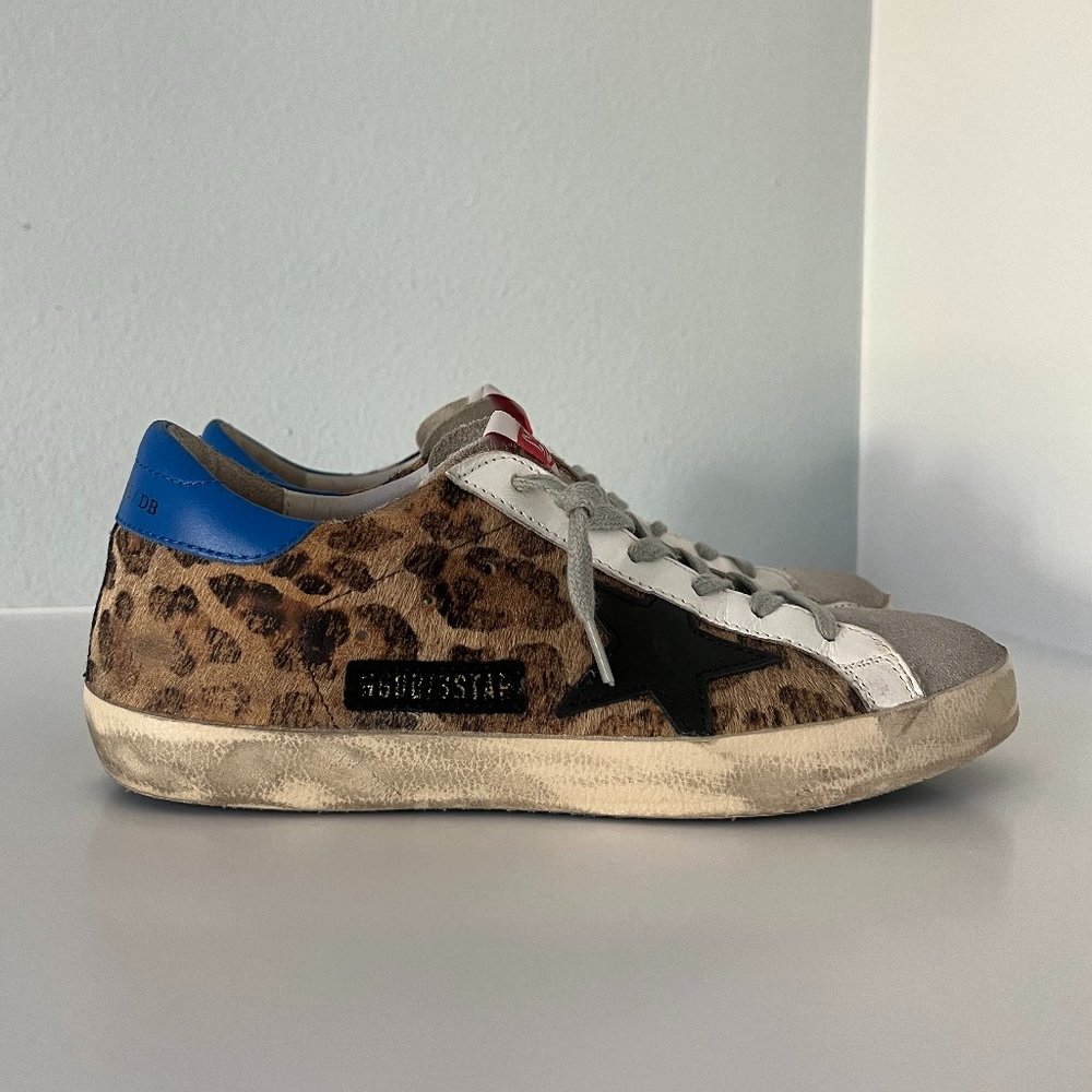 Golden Goose Superstar Leopard Print Sneakers with Blue Heel - Picture 2 of 16